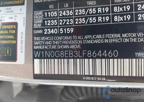 2020 Mercedes-Benz Glc 300 4Matic из США, поврежденный, VIN W1N0G8EB3LF864460